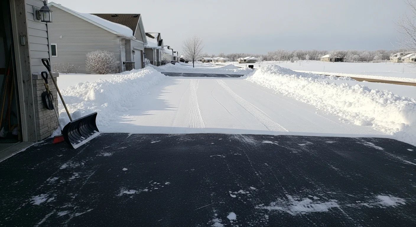 Professional snow removal from residential driveway after winter snowfall