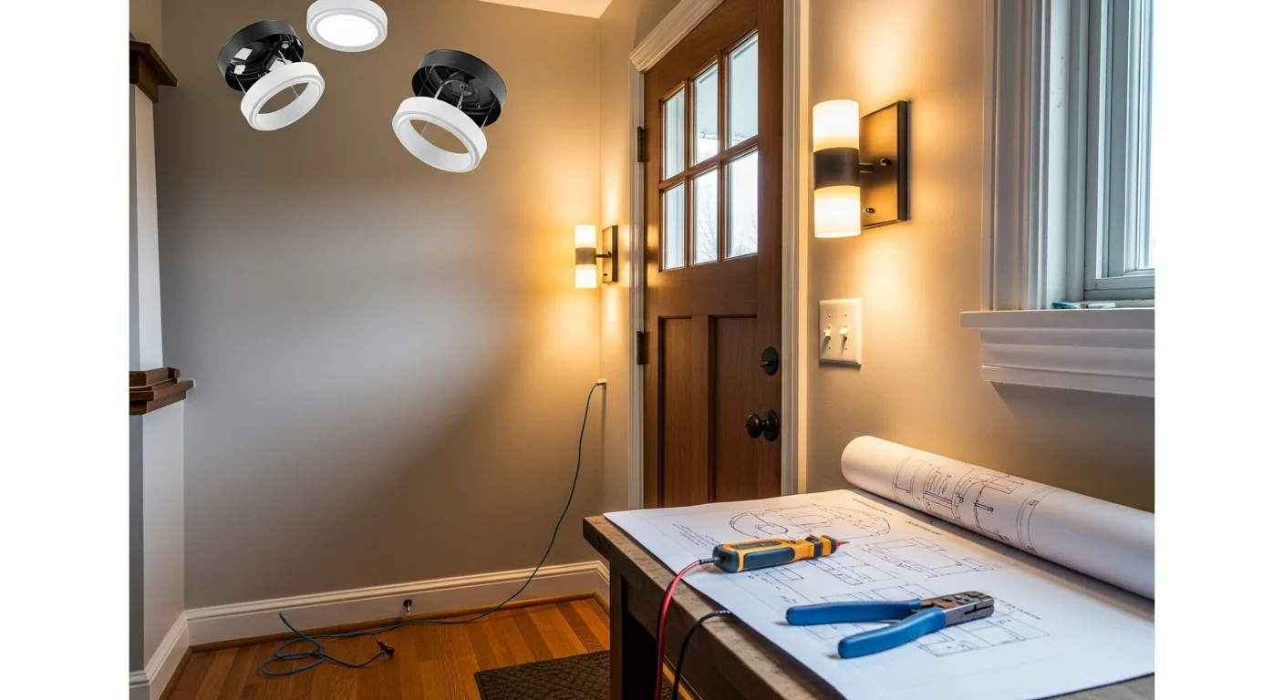 A Bismarck, North Dakota living room with layered residential lighting including recessed ceiling fixtures and accent lighting installed by Twin City Lights. Warm-toned light fills the space evenly with no dark corners visible.
